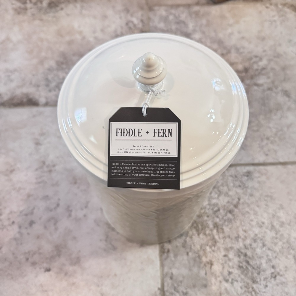 Fiddle & Fern Old Farm Nested Enameled Kitchen Canister Set Tea/Sugar/Flour